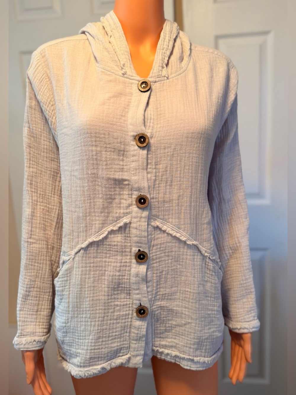 Habitat Light Gray Gauze Hoodie Jacket With Pockets Size Medium